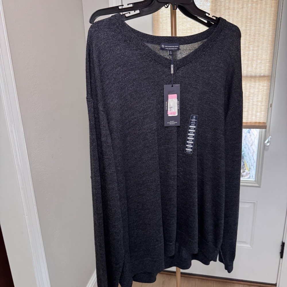 Men's Big & Tall Hart Schaffner Marx Extra Fine Merino Wool V-Neck‎ Sweater 4XB